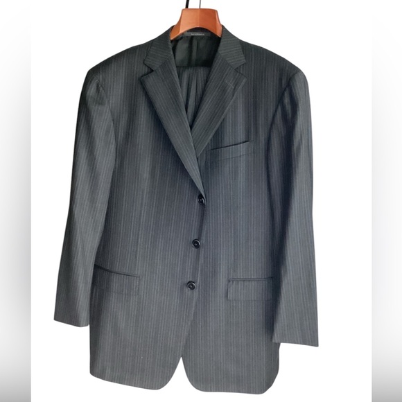Ermenegildo Zegna Su Misura 58 EU 48 US Suit 38x31 100% Wool Charcoal Stripe - Picture 2 of 8